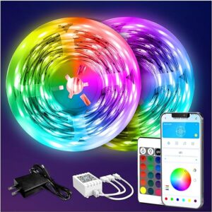 DAYBETTER Led Strip Lights 130ft (2 Rolls of 65.6ft) Color Changing Lights Strip for Bedroom, Desk, Indoor Room Bedroom Valentine Decor, with Remote and 24V Power Supply