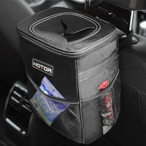 HOTOR Car Trash Can with Lid and Storage Pockets